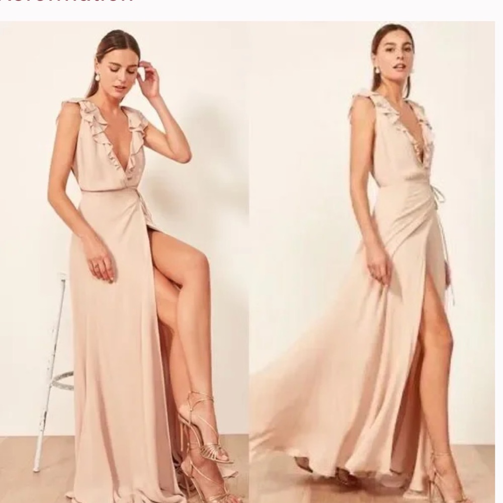 REFORMATION Peppermint Ruffle Wrap Maxi Dress in Champagne Size Large